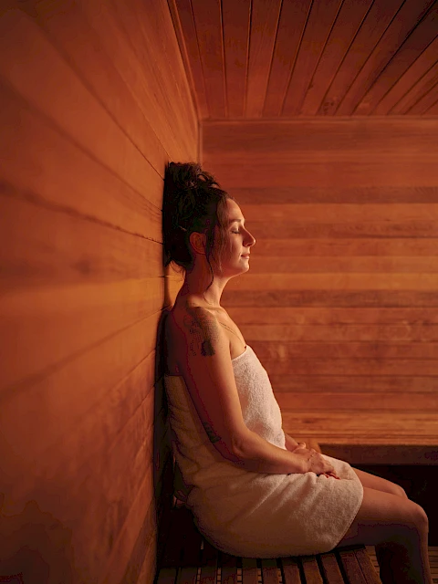 Guest relaxing in the sauna at Skamania Lodge